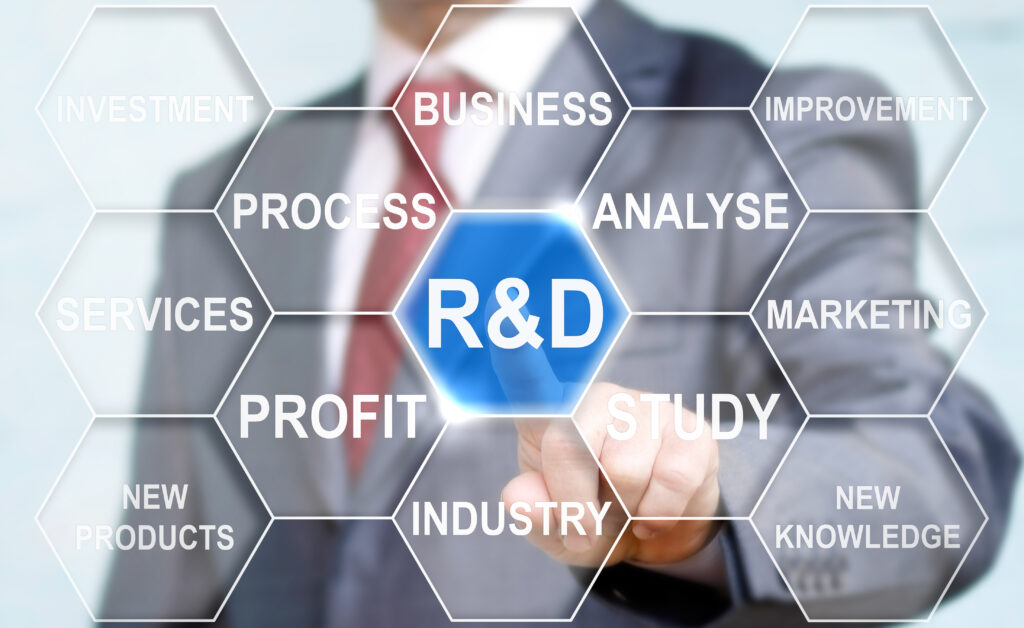 businessman,touched,r,and,d,sign.,r,d,icon,network